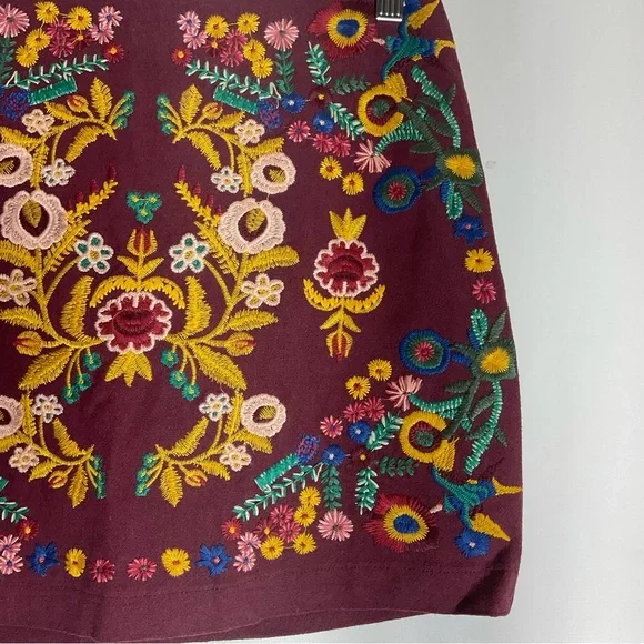 Altar’d State Burgundy Floral Embroidered Mini Multi-Color Back Zipper Size XS. - Picture 6 of 14